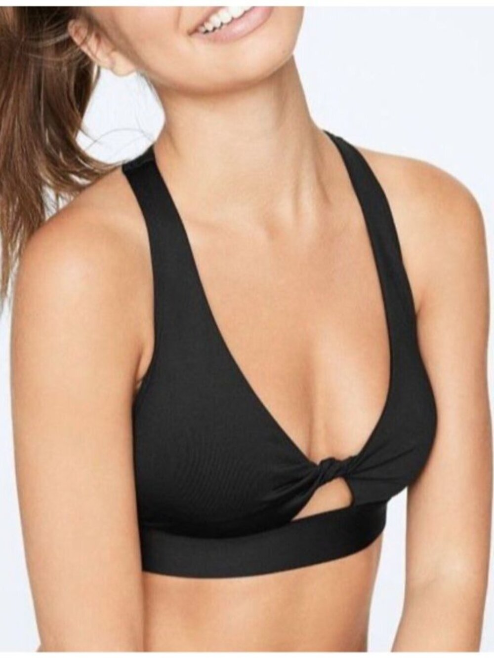 PINK Victorias Secret Sport Bras Twist Front Black Size M Lightly Lined Deep V